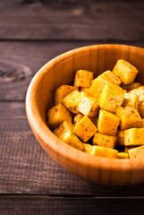 Cubes of fried tofu