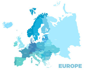 Europe modern detailed map - obrazy, fototapety, plakaty