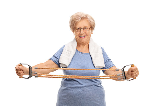 Older woman exercising with resistance band