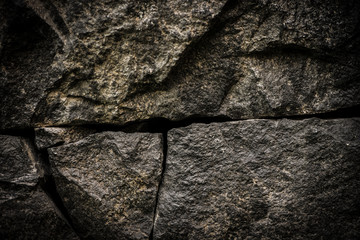 Stone background, rock wall backdrop with rough texture. Abstract, grungy and textured surface of stone material. Nature detail of rocks. - 112205337