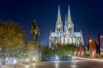 View on Cologne cathedral at night in Cologne, Germany
