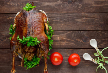 Holiday Baked goose with apples. The top view. © yaroshenko
