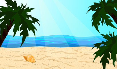 Fototapeta na wymiar Oceanic coast. Beach and palm trees. Vector illustration.