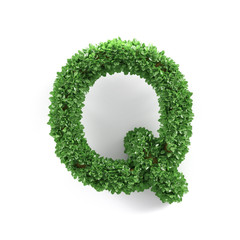 Green leaves Q ecology letter alphabet font