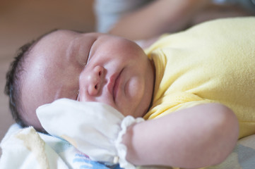 Close-up portrait of a beautiful sleeping baby