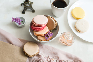 french breakfast, macaroons and coffee