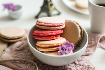 french breakfast, macaroons and coffee