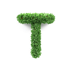 Green leaves T ecology letter alphabet font