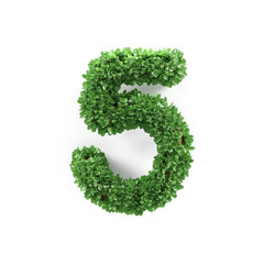 Green leaves 5 five ecology digits alphabet font