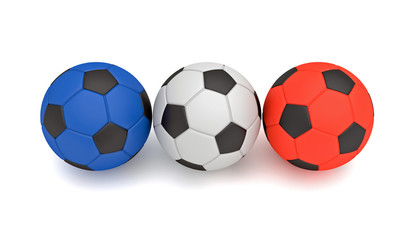 French flag, Tricolor soccer balls, 3d illustration