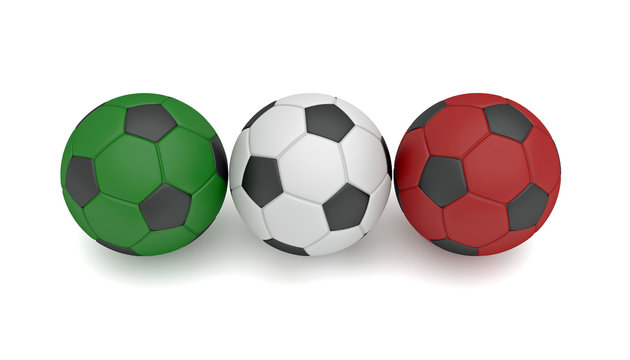 Italian flag soccer balls, 3d illustration