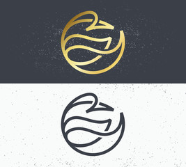 Naklejka premium Two vector symbols of nature, line bird logo