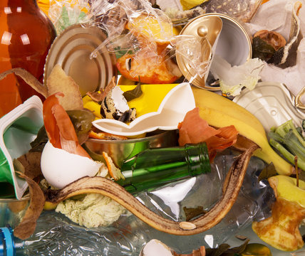 Household waste closeup background. 