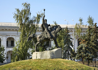 Monument to  Petro Konashevych-Sahaidachny on Contract Square in Kiev. Ukraine