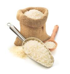 rice in scoop isolated on white