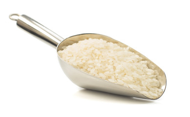 rice in scoop isolated on white