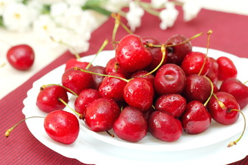 Sweet cherry on a plate