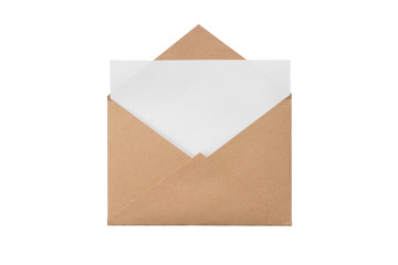 A craft envelope with with a blank sheet, isolated white at the studio