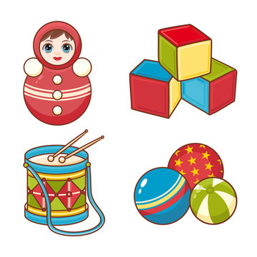 Toy. Children's toy.  Set. Pyramid, drum, ball, cube, Daruma doll.