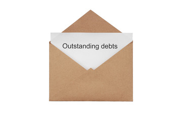 A craft envelope with message about outstanding debts, isolated white