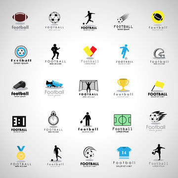 Football Icon Set - Isolated On Gray Background. Vector Illustration, Graphic Design.For Web, Websites, Print, Presentation Templates, Mobile Applications And Promotional Materials
