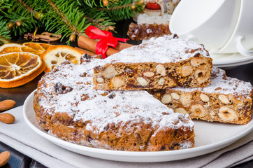Panforte traditional italian christmas dessert  with nuts , dried fruit and spices