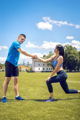 Obraz premium Helping to stand up.