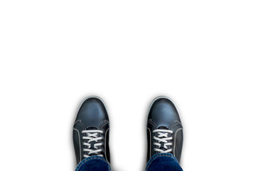 Black casual shoes standing on the white background
