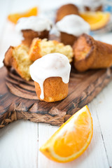 Fresh orange muffins with sugar fondant
