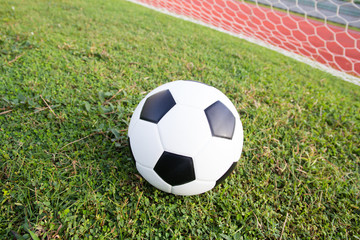 Fototapeta na wymiar Close up soccer ball on field