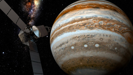 Fototapeta premium jupiter and satellite juno, 3D rendering Juno requires a five-year cruise to Jupiter, arriving around July 4, 2016. 