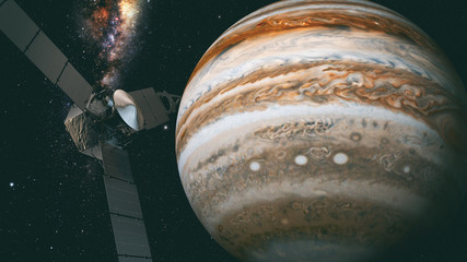 Obraz premium jupiter and satellite juno, 3D rendering Juno requires a five-year cruise to Jupiter, arriving around July 4, 2016. 