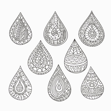 Set of hand-painted decorative, abstract, geometric drops. 
Vector graphics.
 Monochrome range.