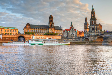 View of the old town of Dresden over river Elbe, Germany. HDR image.