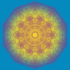 Decorative frame pattern drawn in the oriental style blue and yellow color, vector illustration