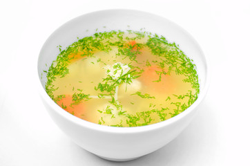 Chicken broth with meatballs