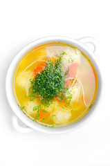 Chicken broth with meatballs
