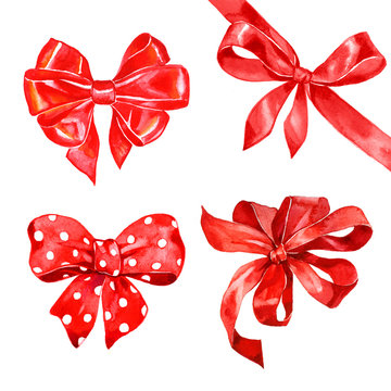 watercolor collection of red bows