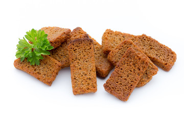 Bread croutons isolated on a white background.