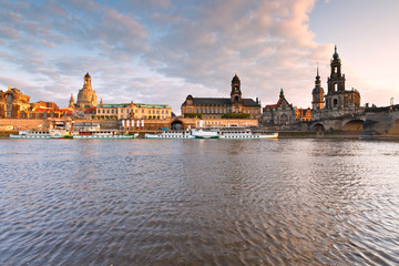 Fototapeta na wymiar View of the old town of Dresden over river Elbe, Germany.
