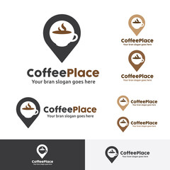 Coffee Shop Logo, Coffee Place with Pin Symbol