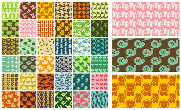36 vector seamless patterns - hand drawn animals