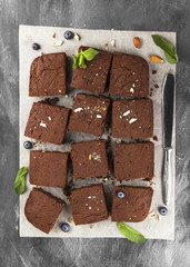 Chocolate brownie on a dark background