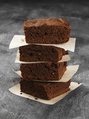 Chocolate brownie on a dark background