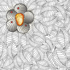 Vector zentangle seamless pattern With flower, leaves, colored  jewel. Hand drawn texture with jem
