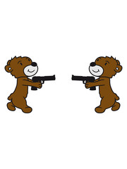 duel duel enemies shoot pistol knarre shoot criminals war weapon evil teddy bear sweet cute