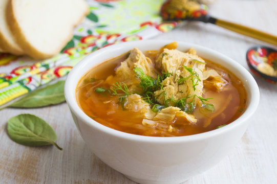 Traditional vegetable soup with chicken
