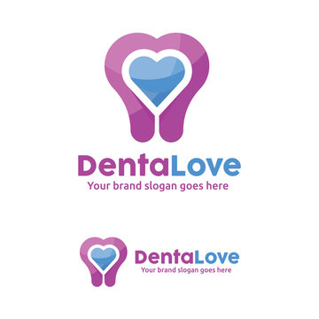 Dental Love Clinic Logo, Dentist Logo with Heart and Tooth Symbol