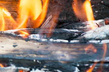 Close up shot of flames coming from a burning wood