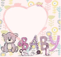 Cute hand drawn frame with baby elements.